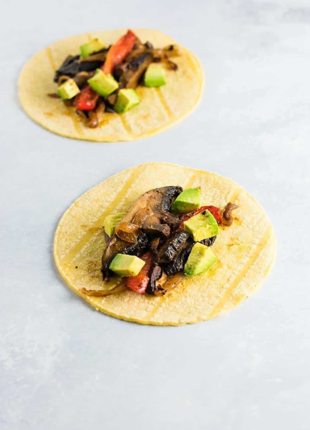 portobello mushroom fajita with a corn tortilla