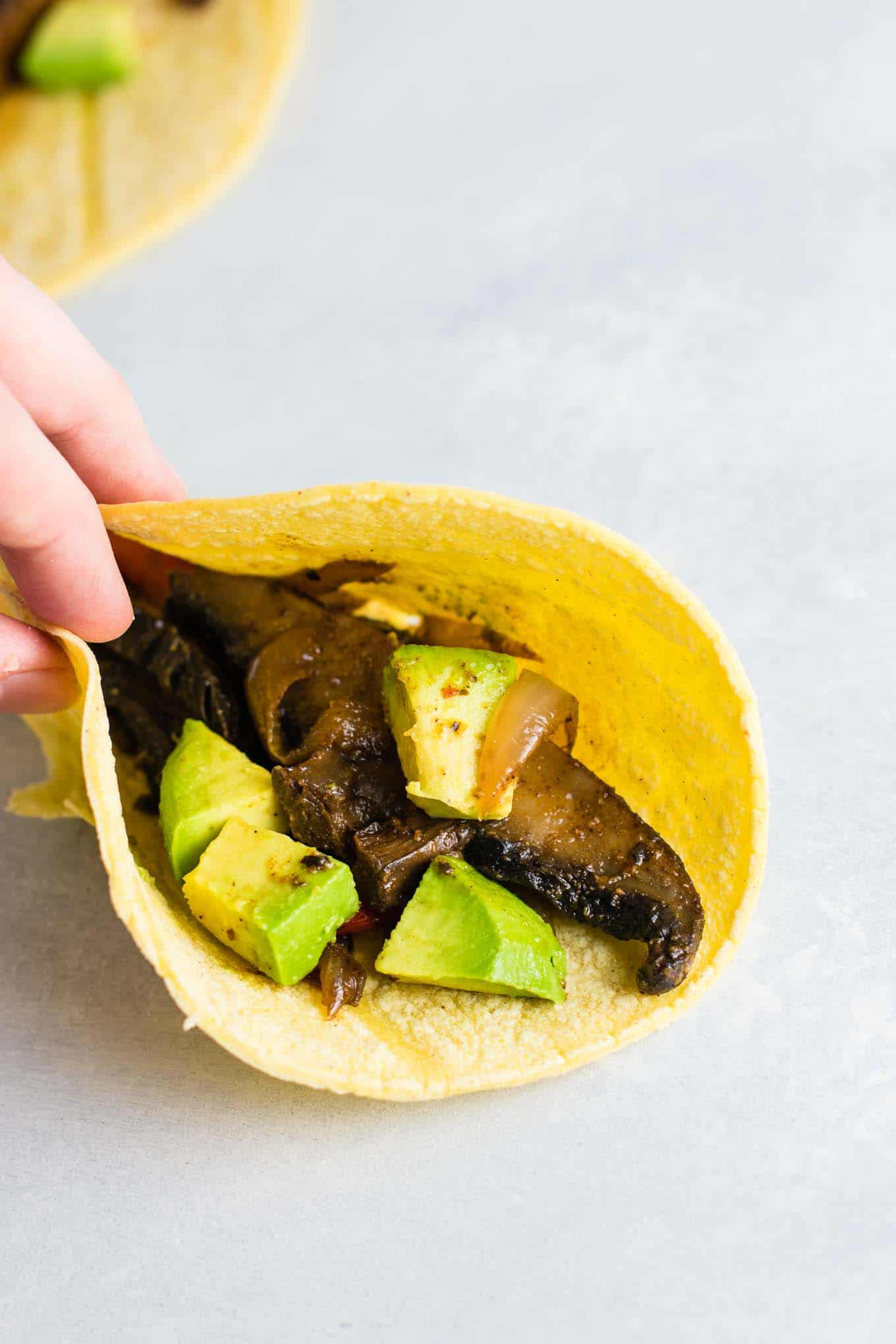portobello mushroom fajita with a corn tortilla