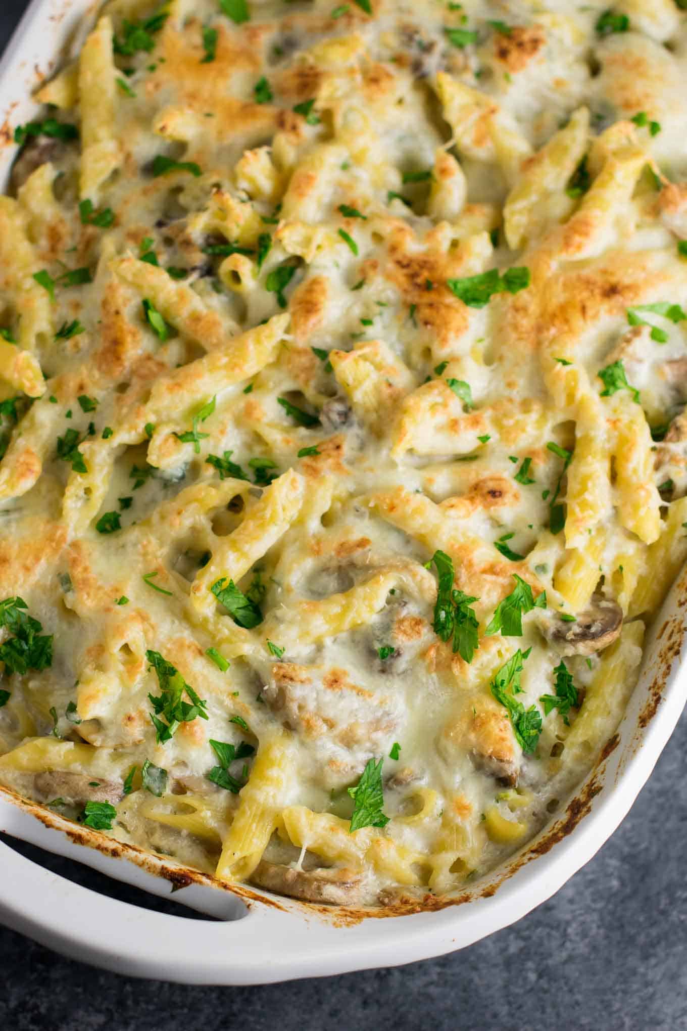 Mushroom Cauliflower Alfredo Pasta Bake