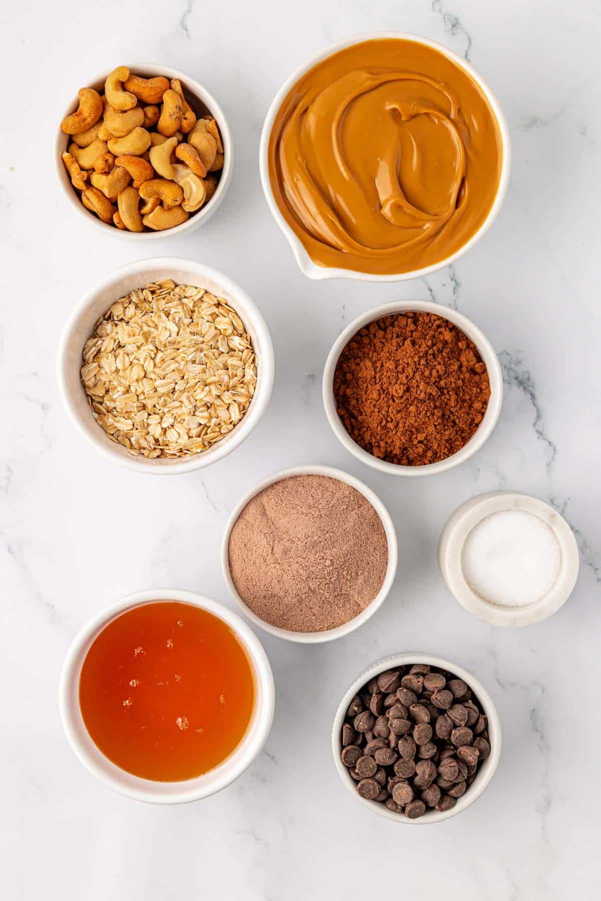 ingredients needed to make chocolate cashew protein bars