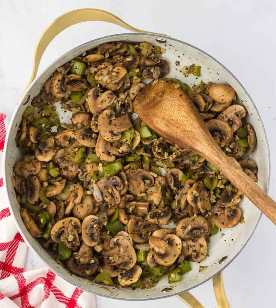 cooked vegetables in a skillet