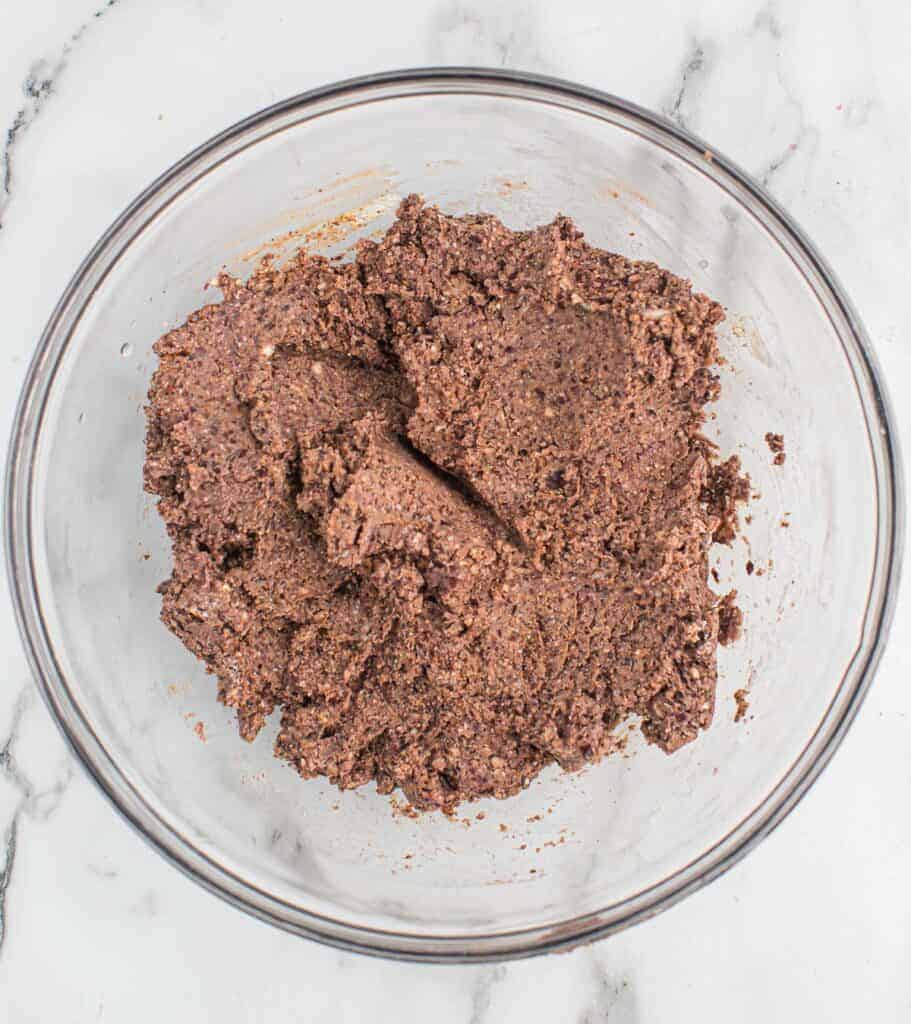black bean burger mixture in a mixing bowl