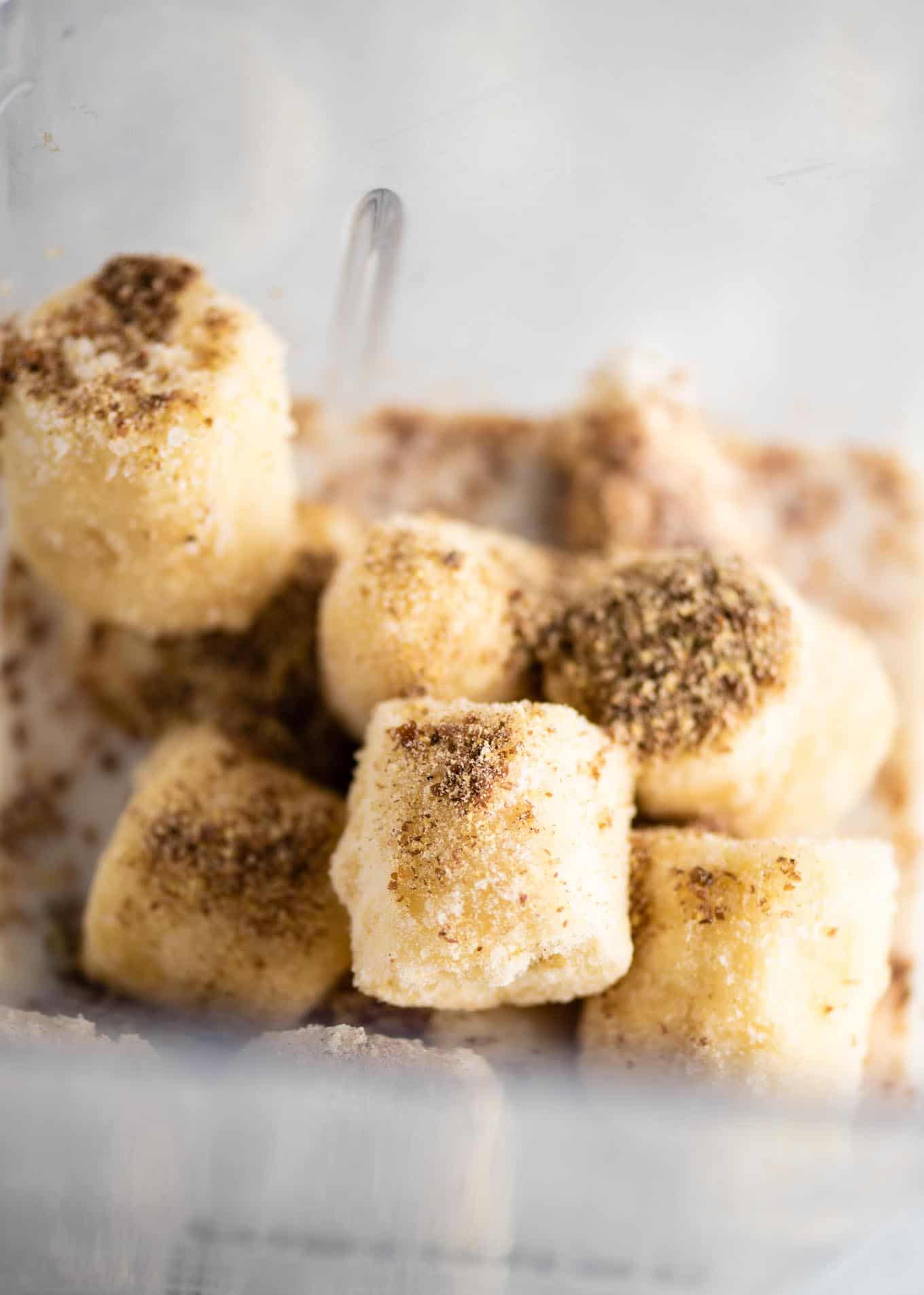frozen bananas and flax seed in a blender