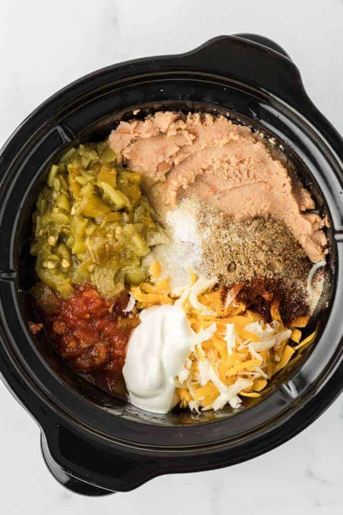 bean dip ingredients in a slow cooker