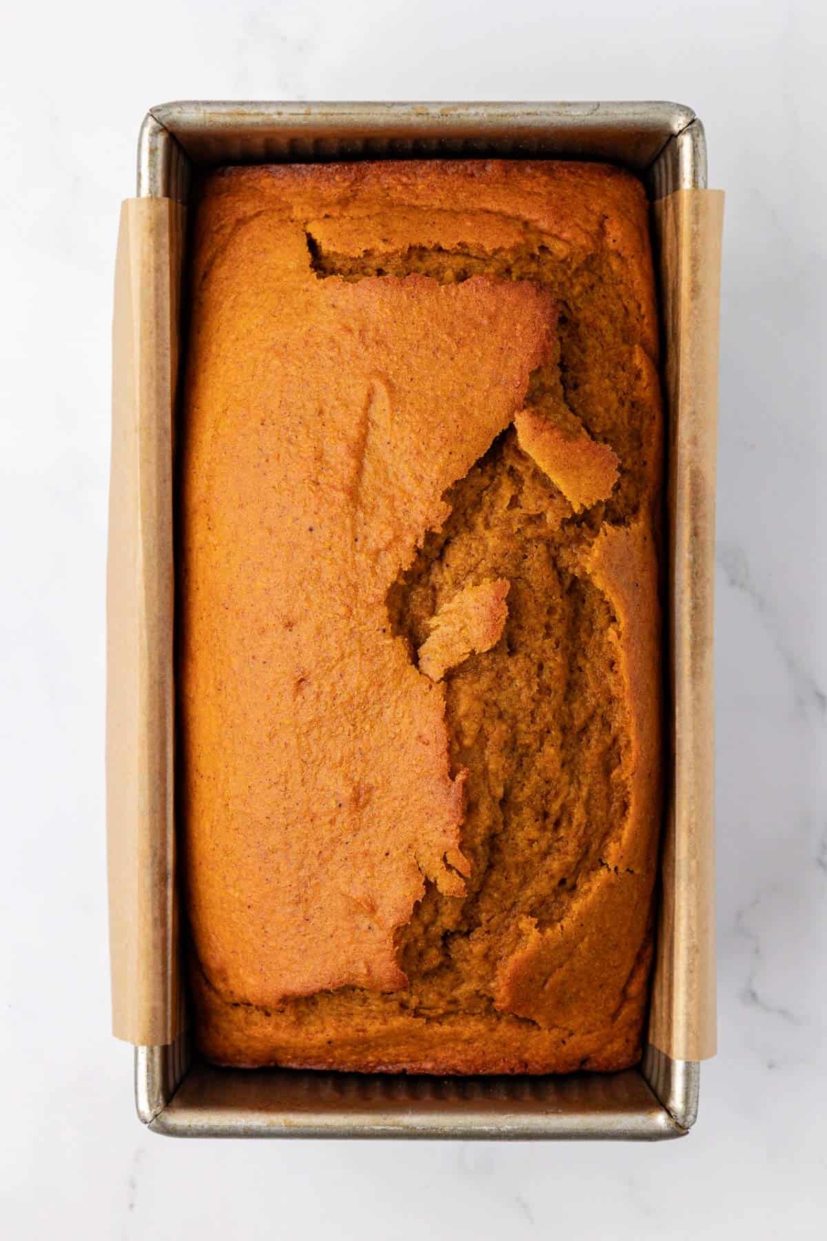 pumpkin bread in a loaf pan