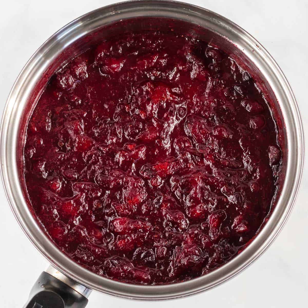 cranberry sauce in a sauce pan
