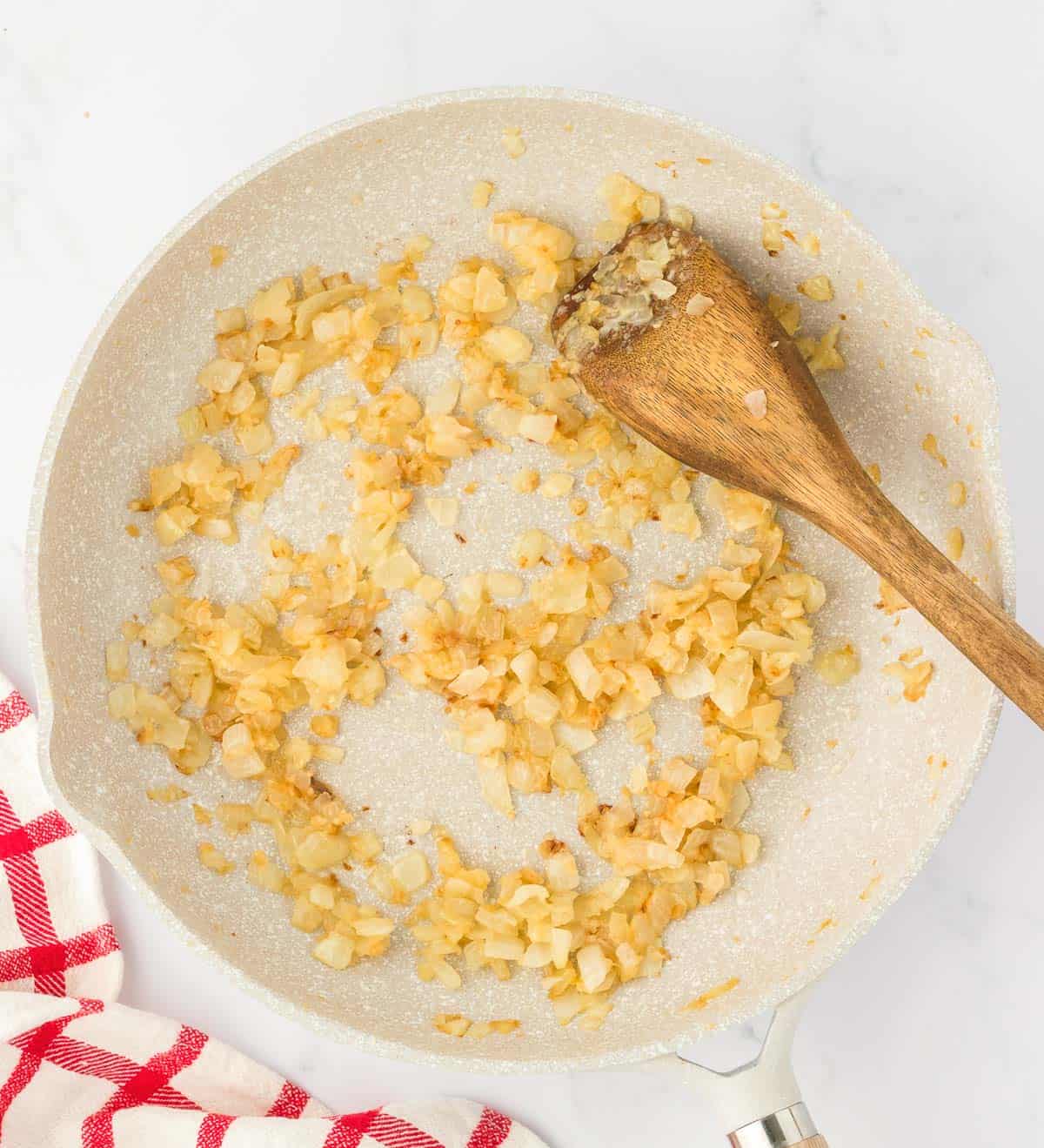 cooked garlic, onion, and olive oil in a skillet