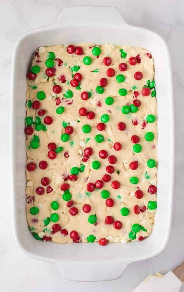 topping the batter with more M&M's