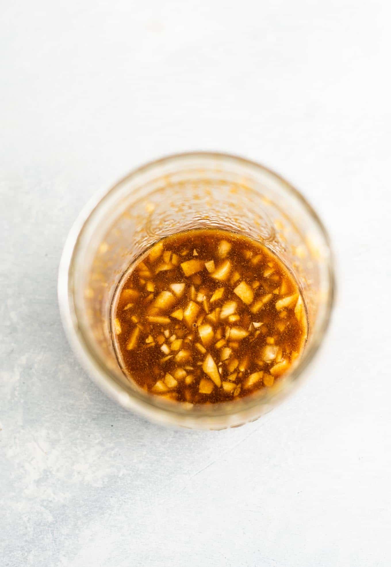 brown sugar stir fry sauce mixed together in a mason jar from an overhead view