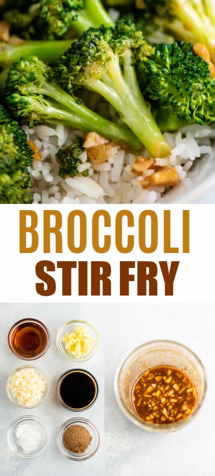 pinterest image with "broccoli stir fry" text and two pictures from the recipe post