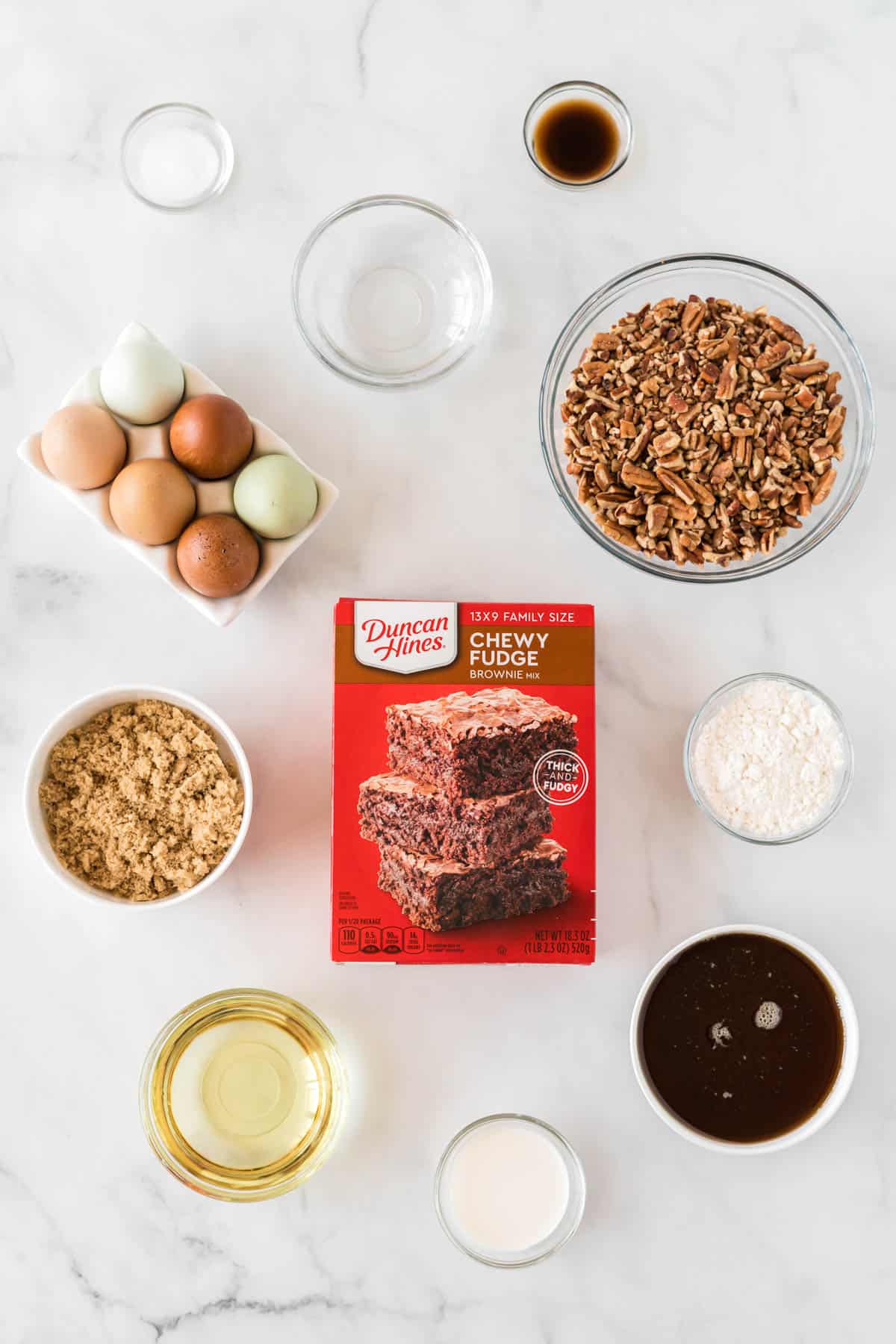 ingredients needed to make pecan pie brownies