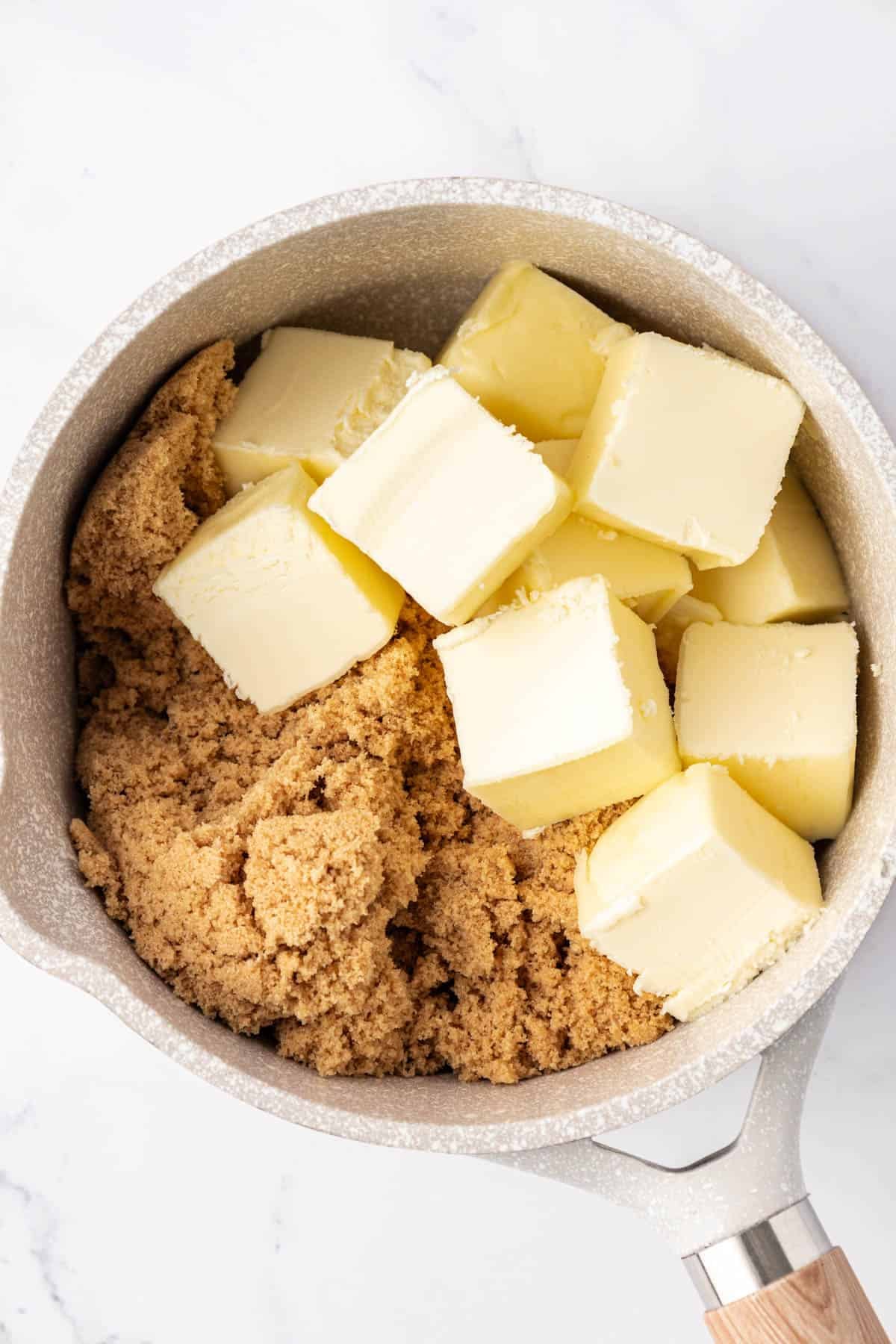brown sugar and butter in a sauce pan