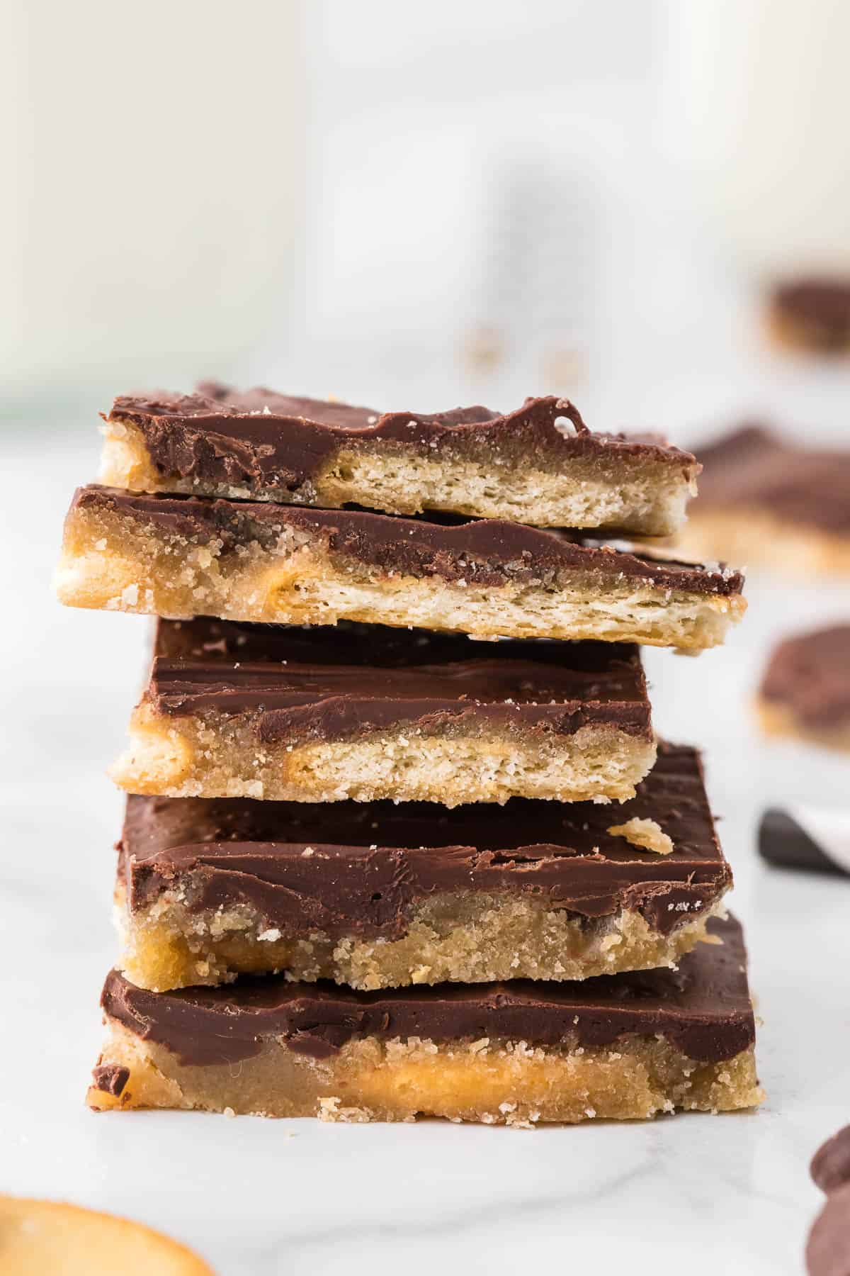 ritz cracker toffee pieces stacked