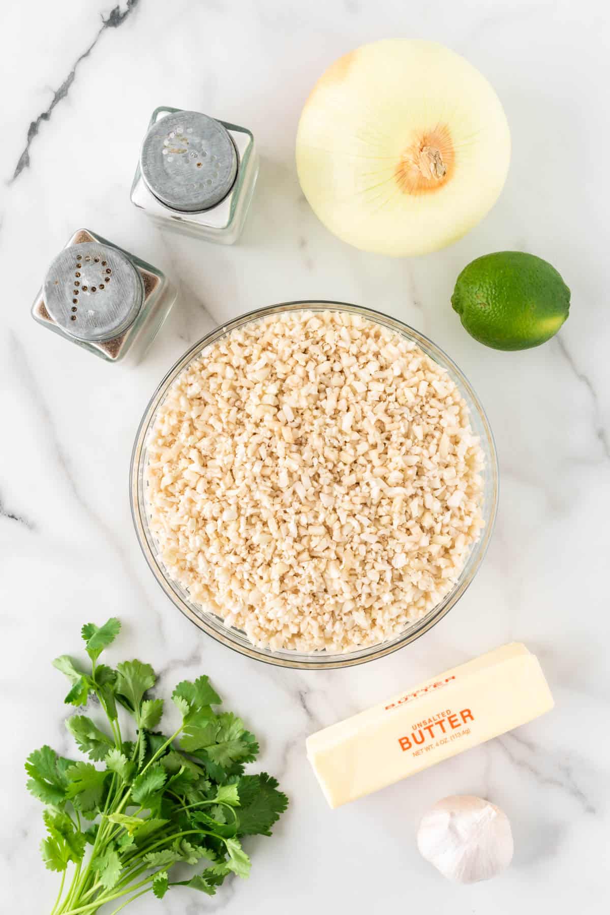 ingredients needed to make cilantro lime cauliflower rice