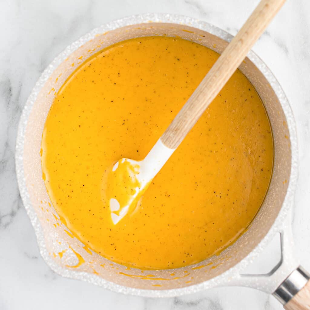 cheese sauce for broccoli in a sauce pan
