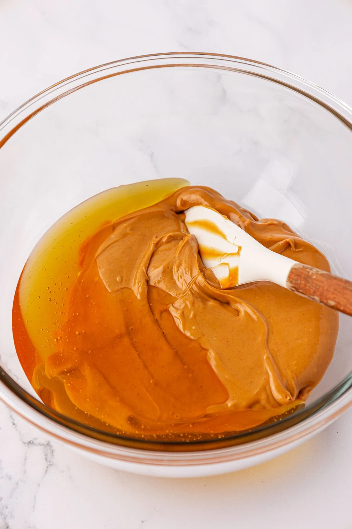 peanut butter and honey in a mixing bowl