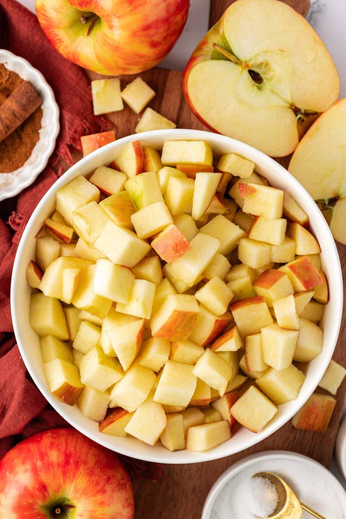 diced apples in a bowl