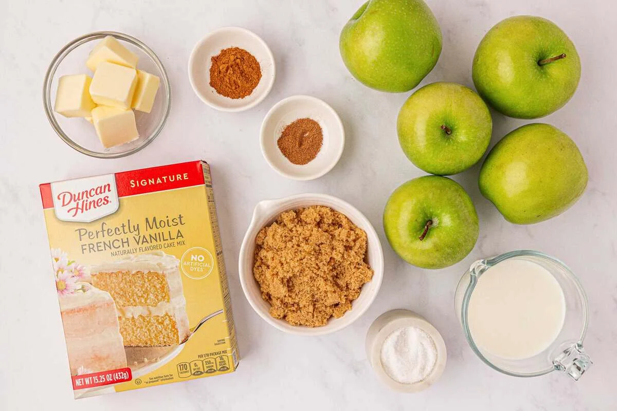 ingredients to make cake mix apple cobbler