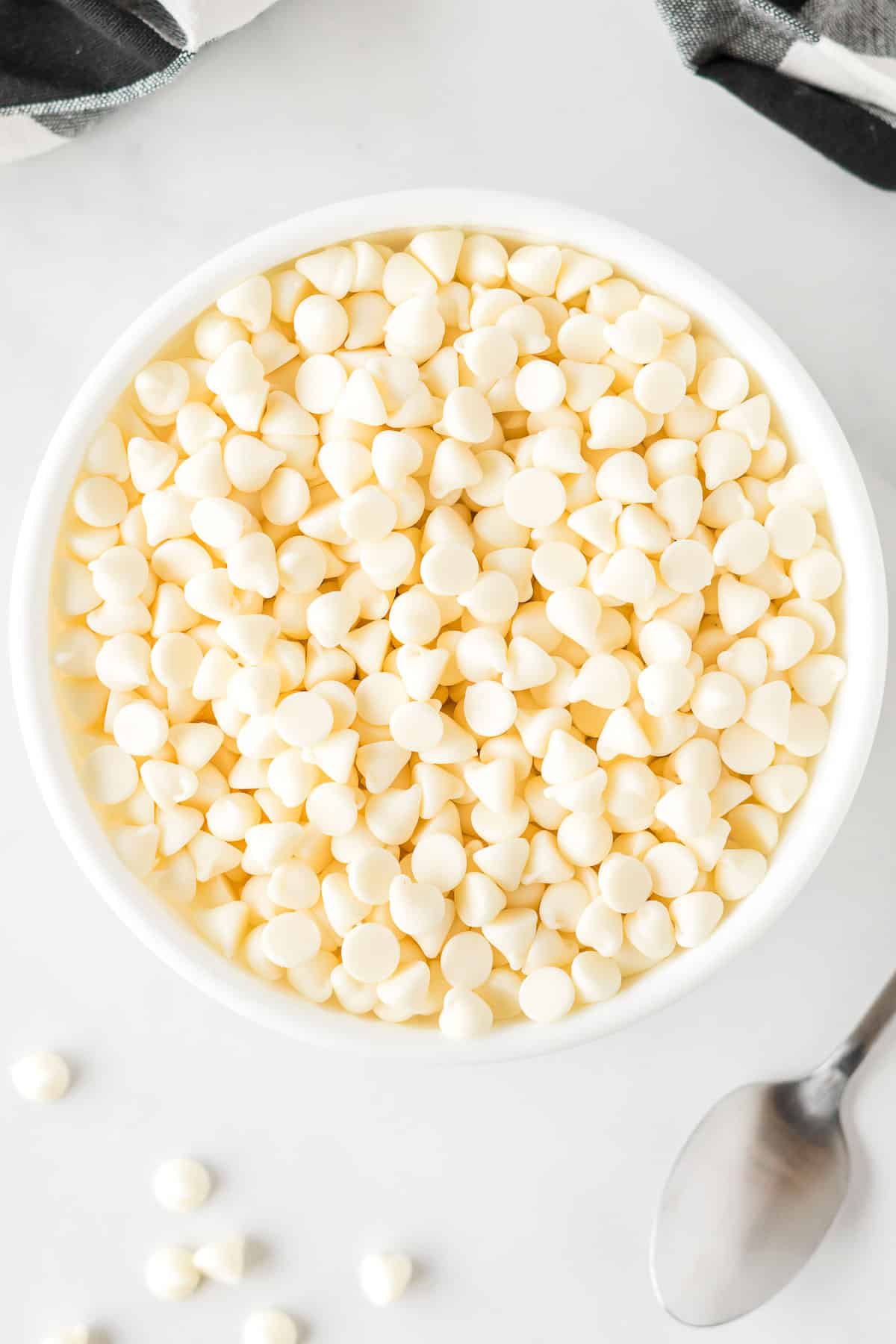 white chocolate chips in a bowl
