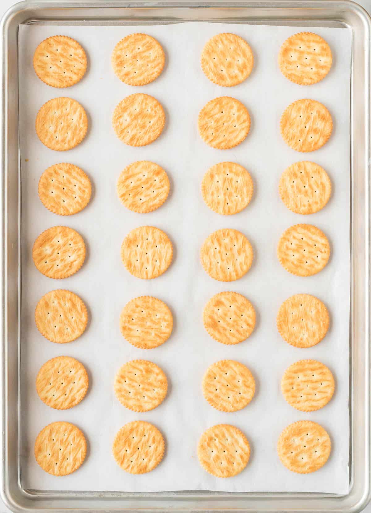 ritz cracker cookies on a baking sheet