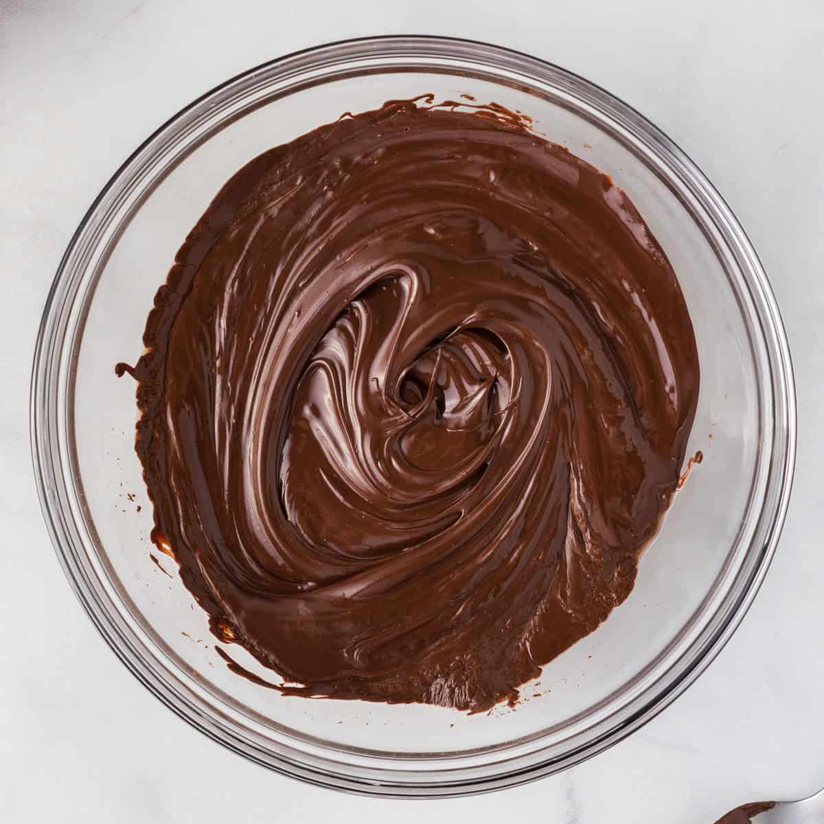 melted dark chocolate in a bowl