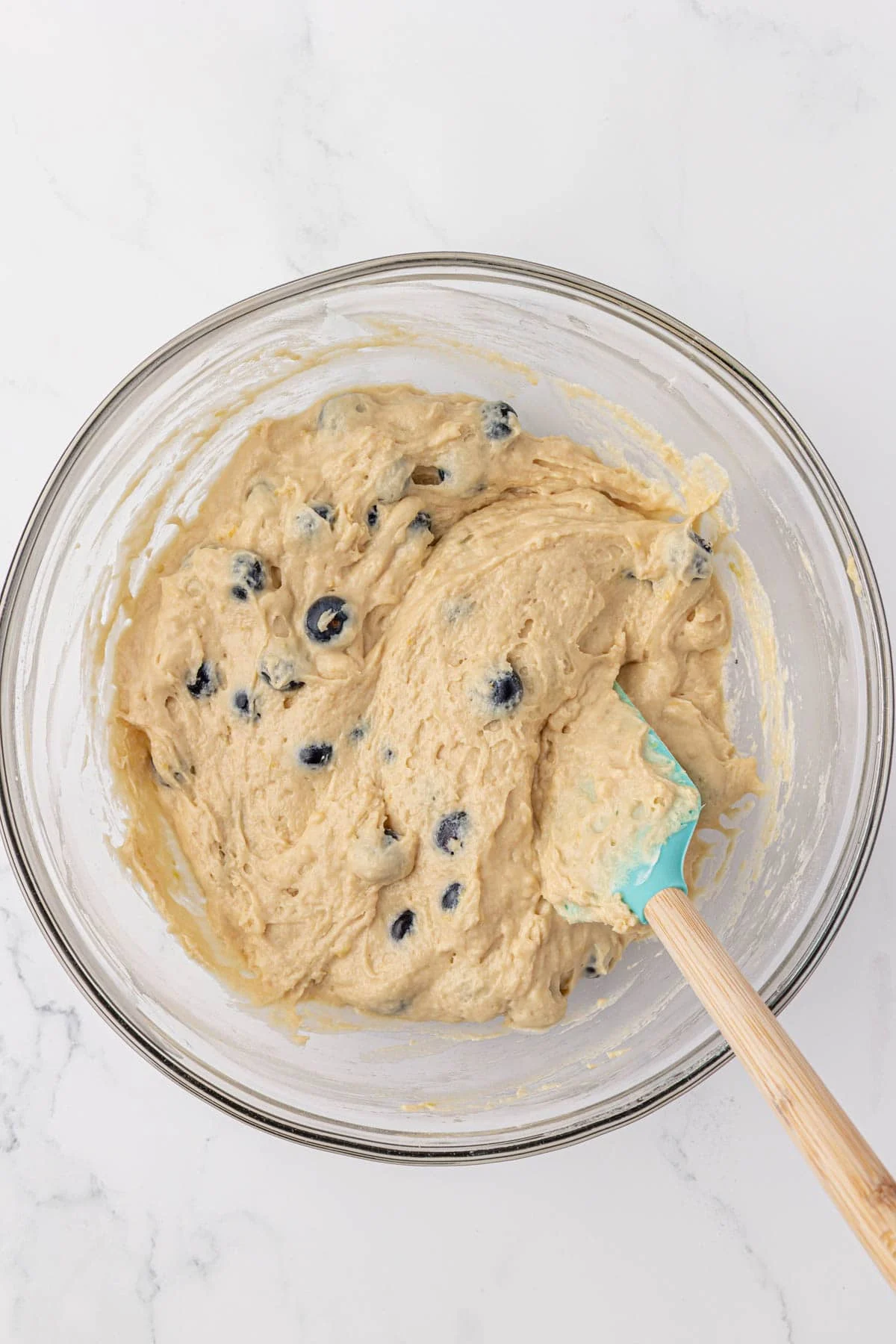 blueberry muffin batter mixed together