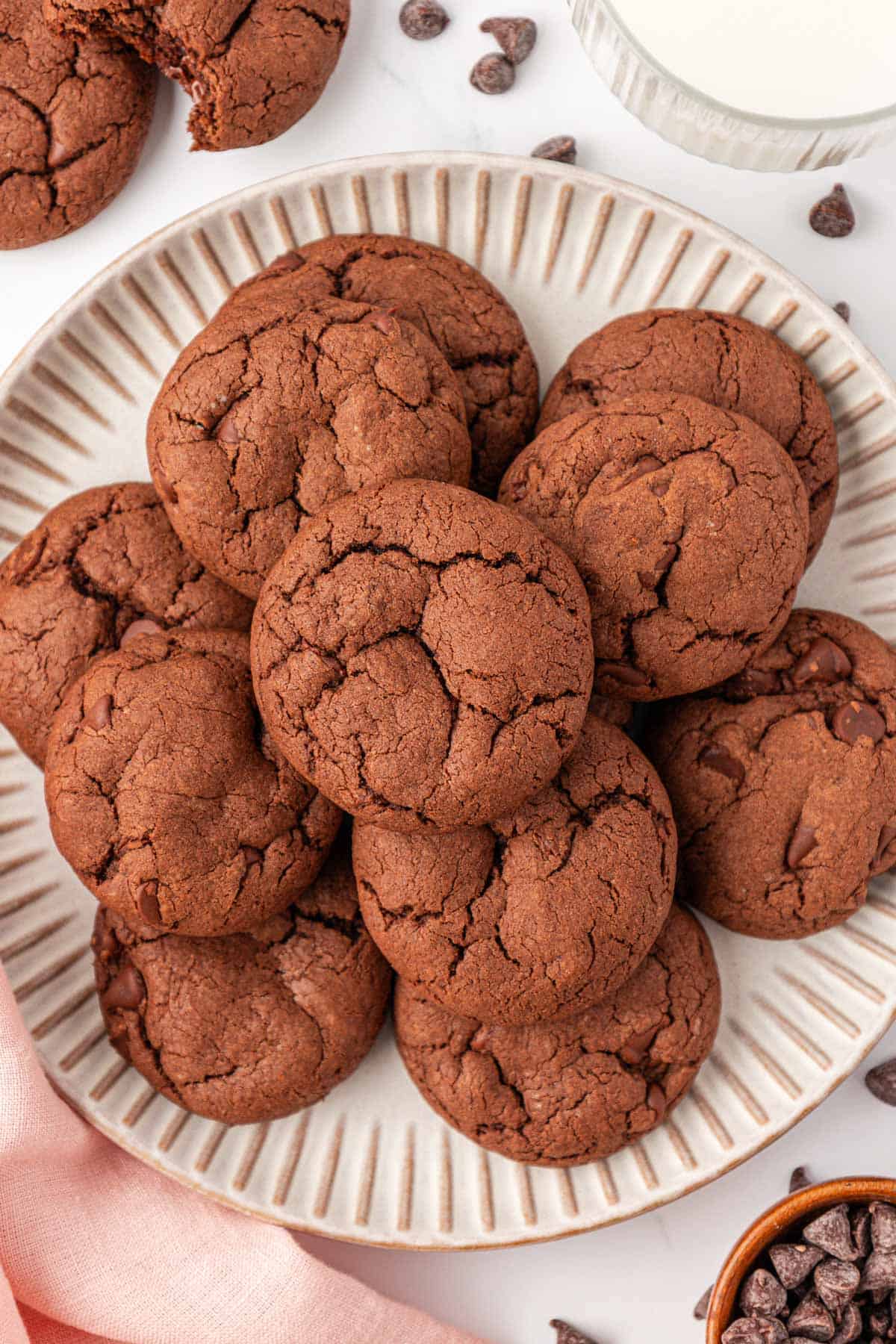 chocolate cake mix cookies on a plate