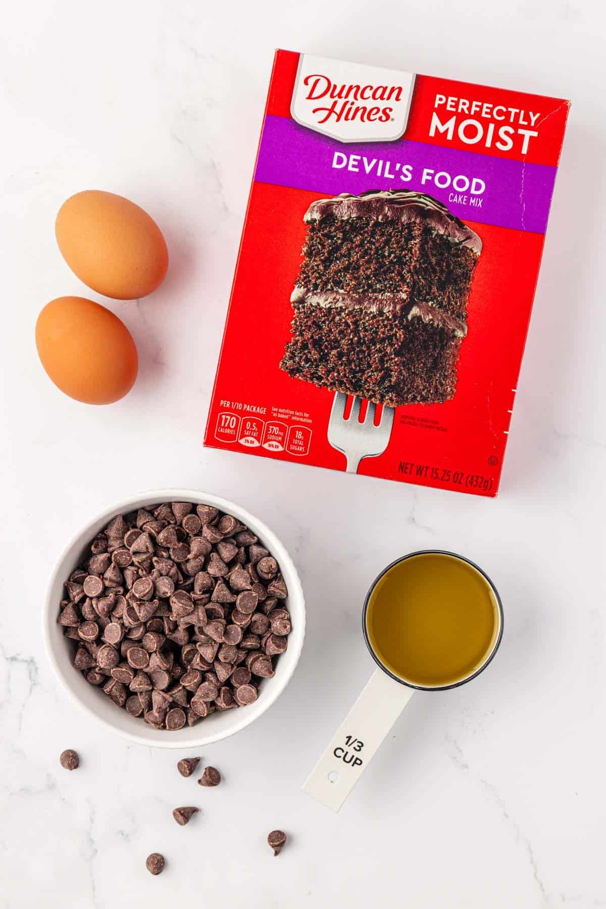 ingredients to make chocolate cake mix cookies