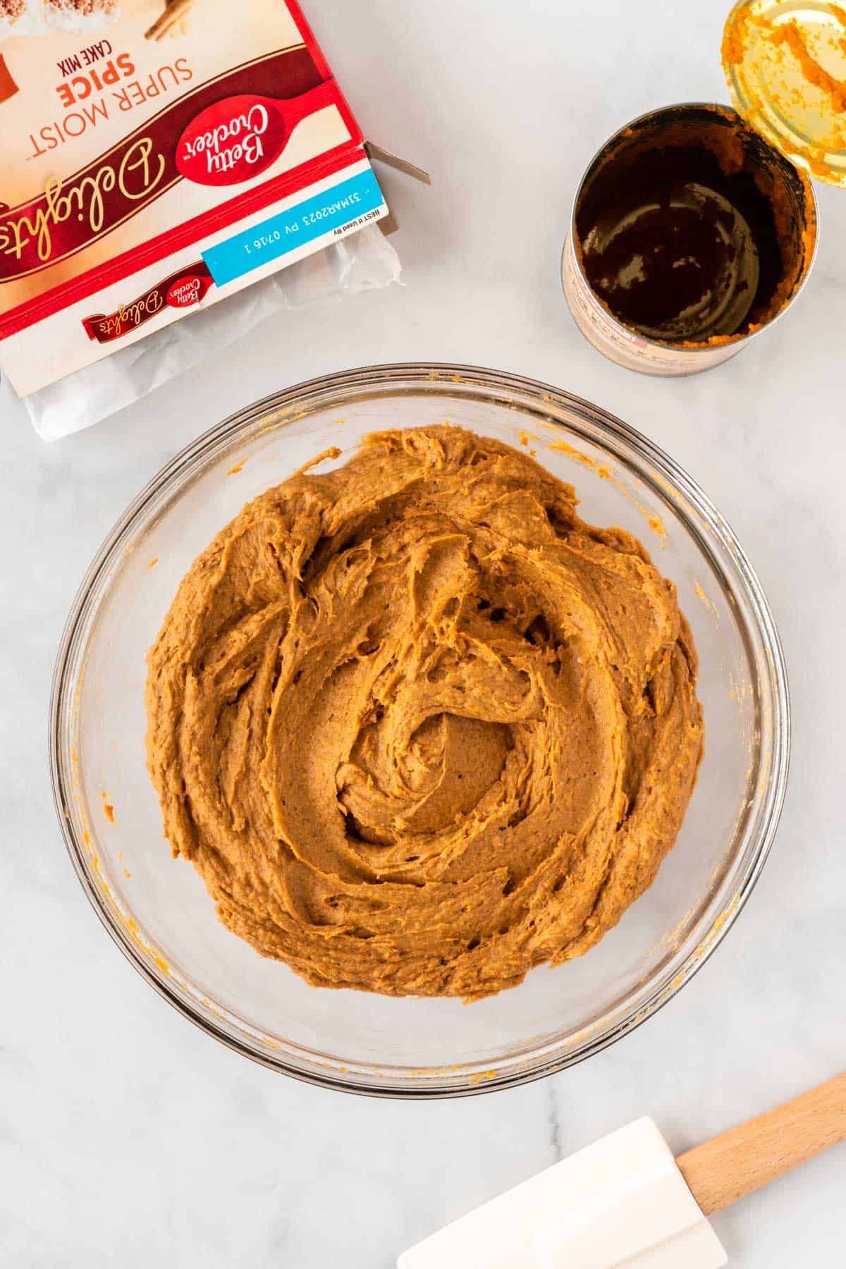 pumpkin bar batter in a mixing bowl