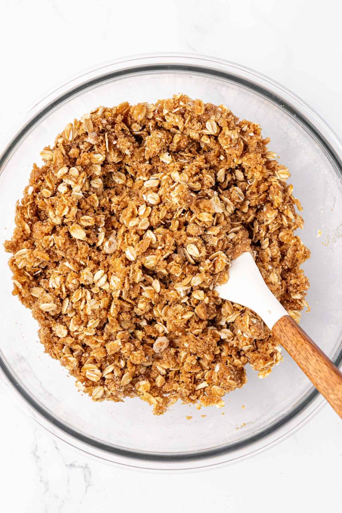 apple crisp topping mixed together in a bowl