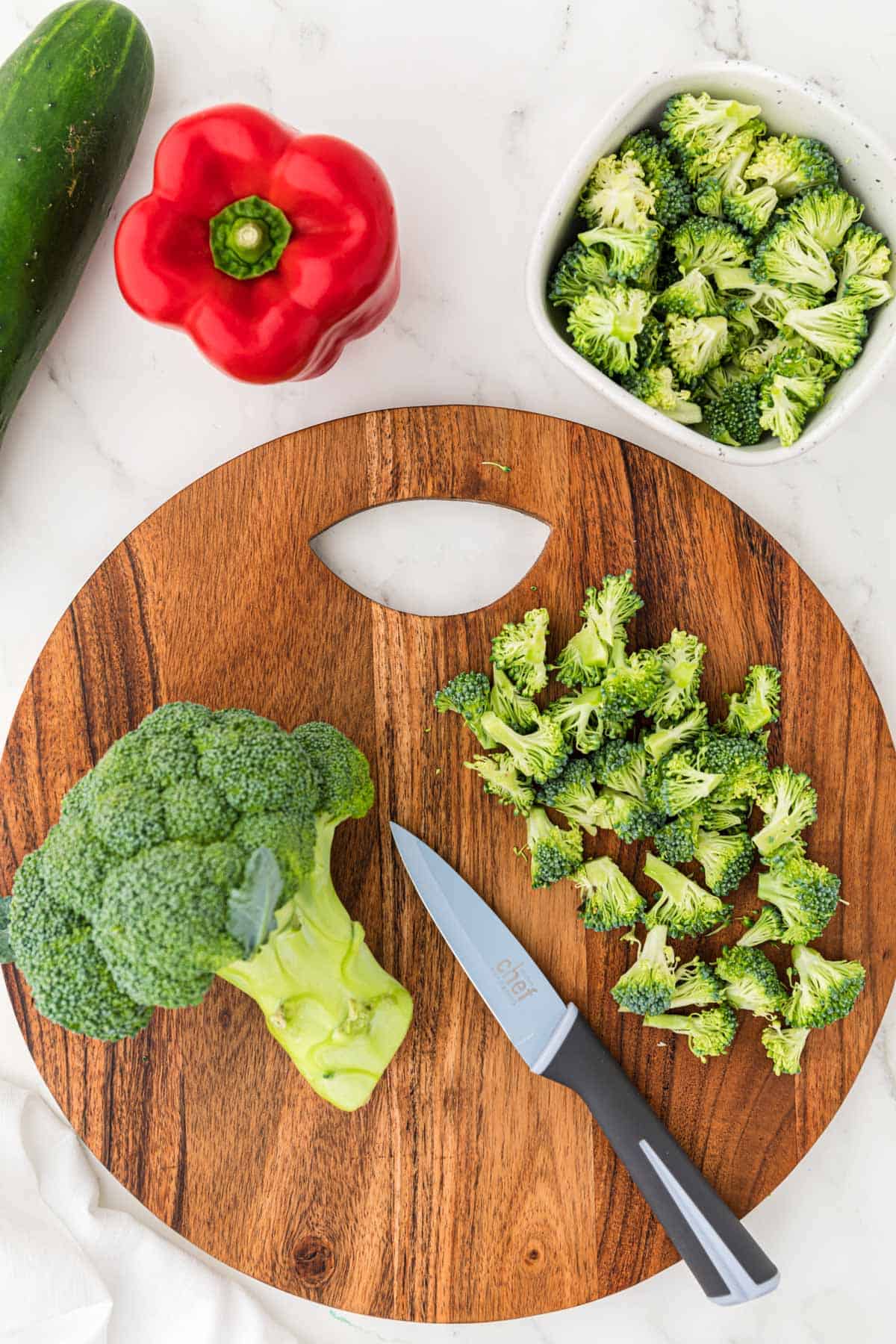 cutting broccoli into small florets