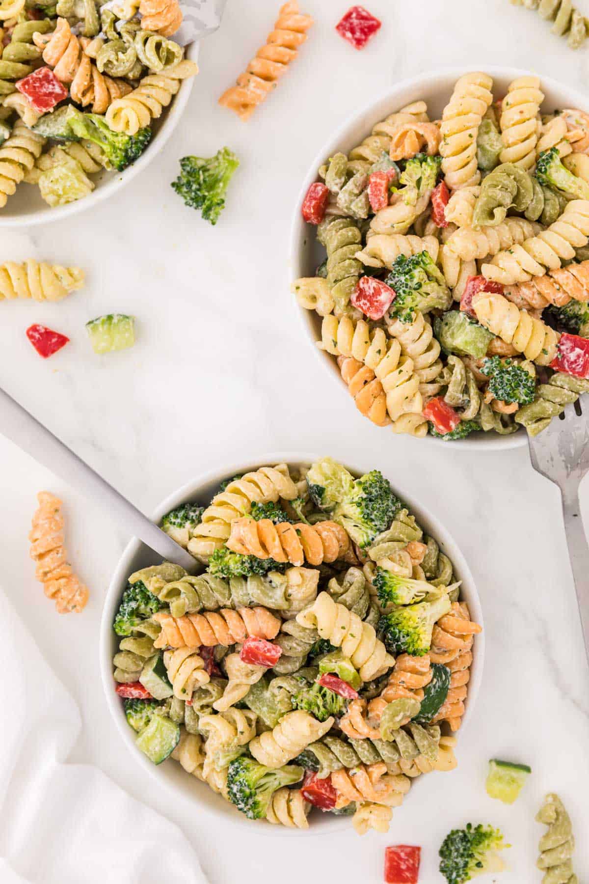 ranch pasta salad in serving bowls