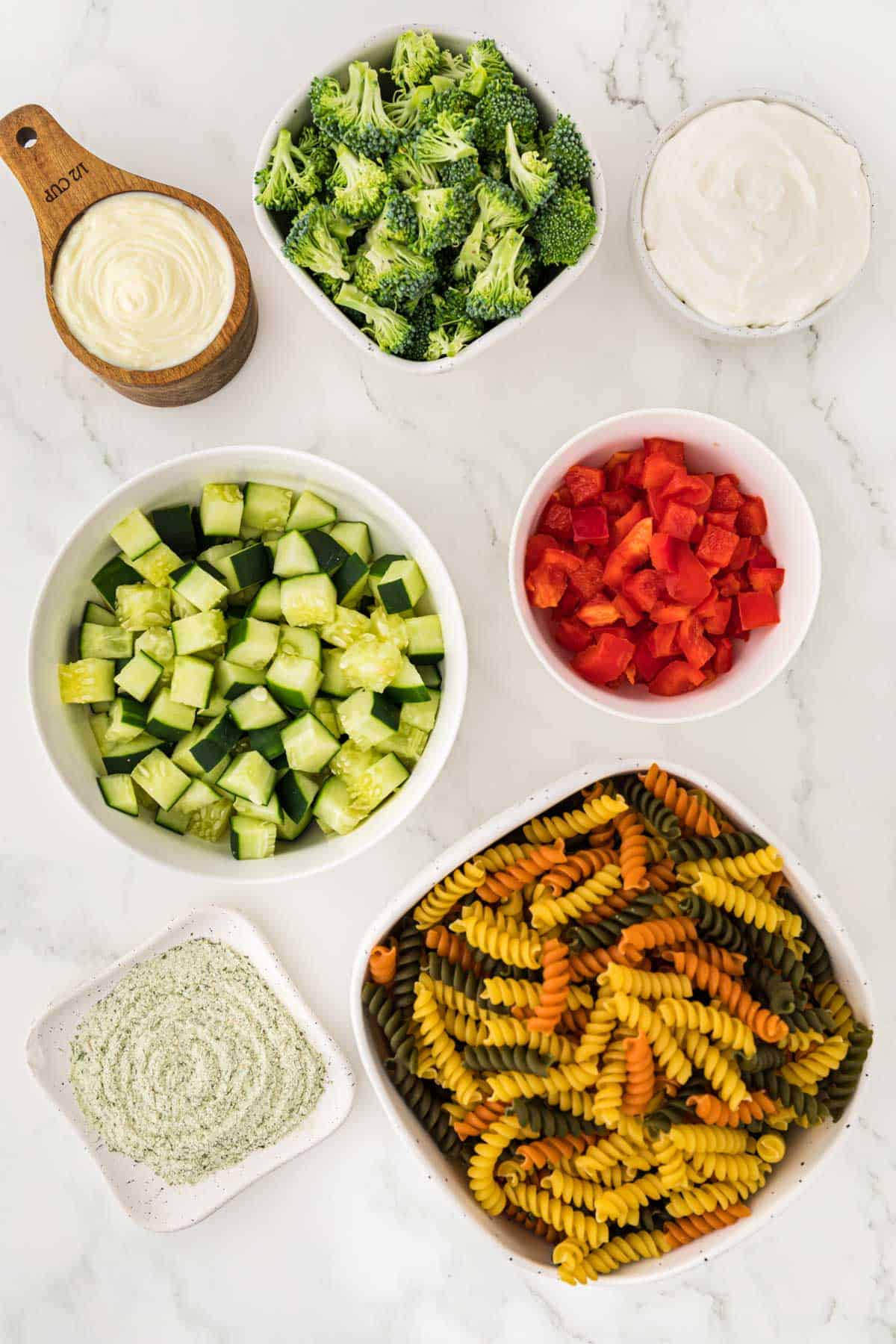 ingredients needed to make ranch pasta salad