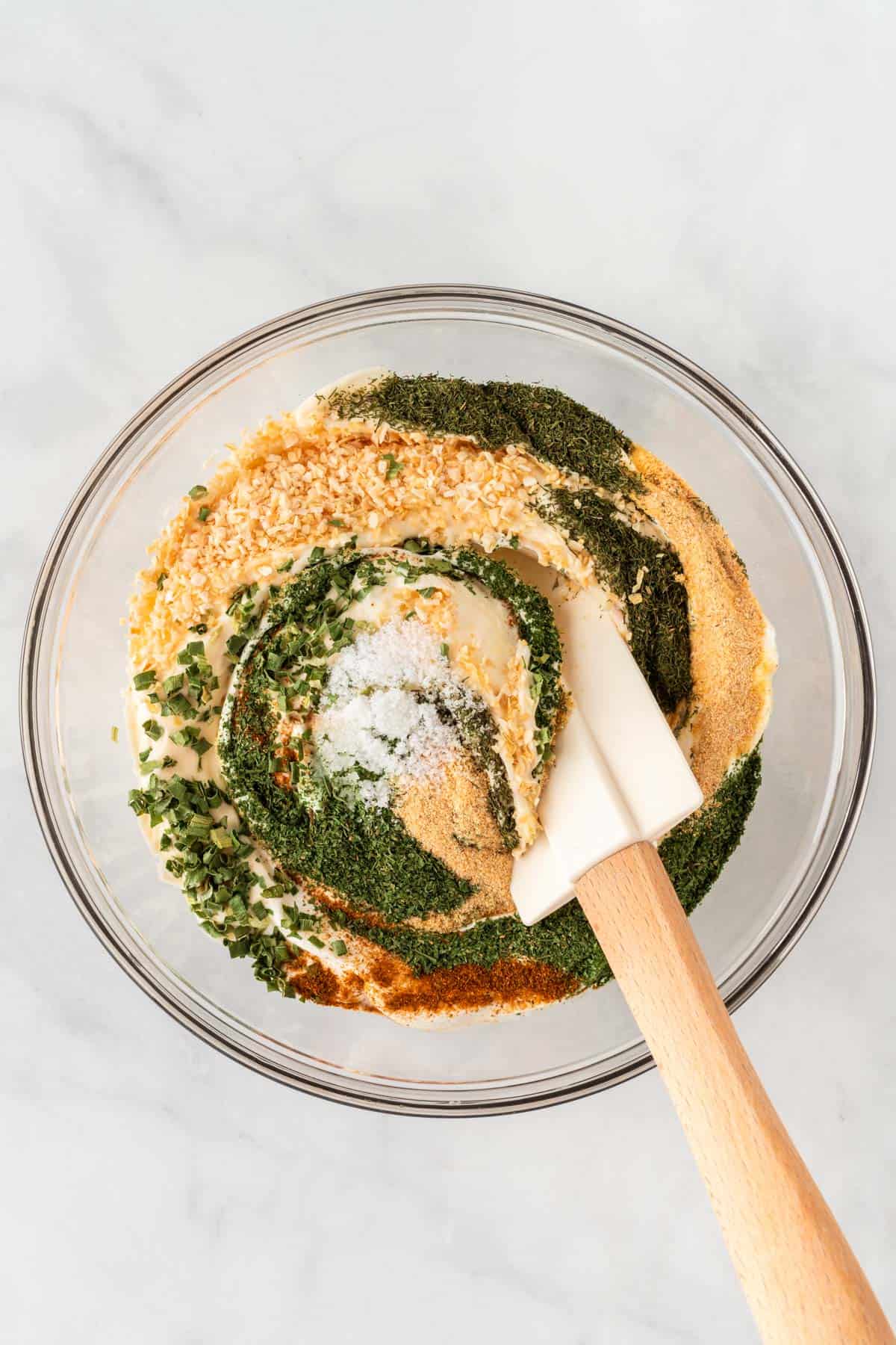 stirring the spices into the dip