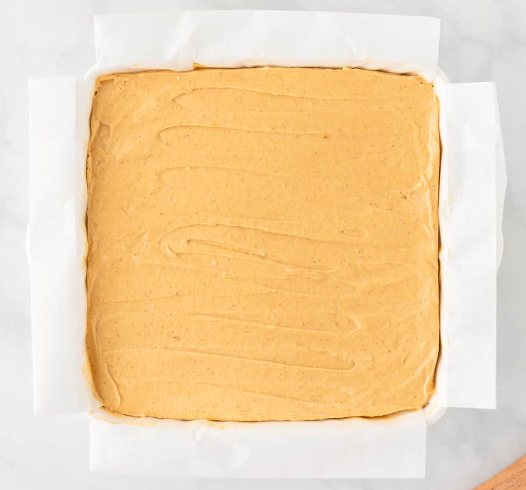 no bake pumpkin cheesecake bars in a dish
