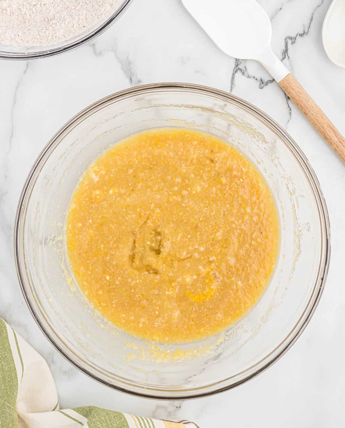 wet ingredients in a mixing bowl
