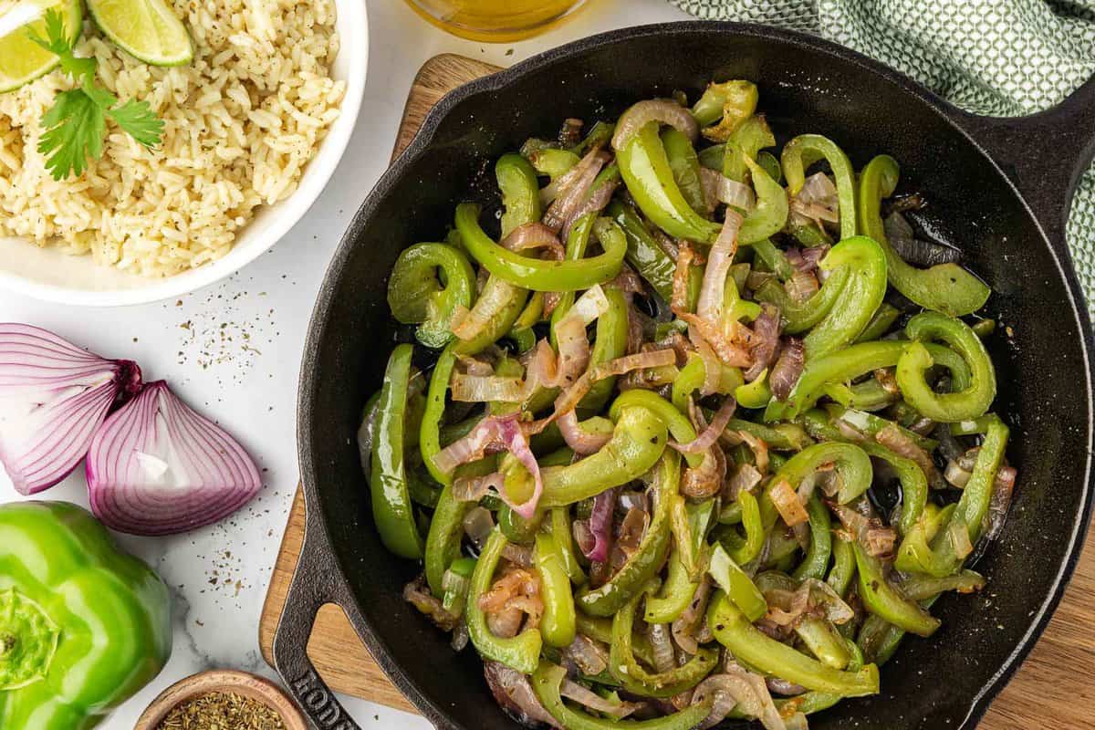 chipotle fajita veggies in a skillet
