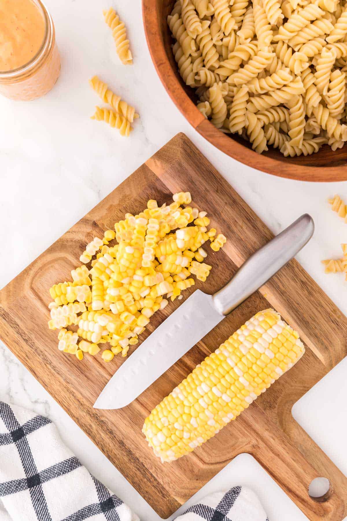 corn cut up on a cutting board