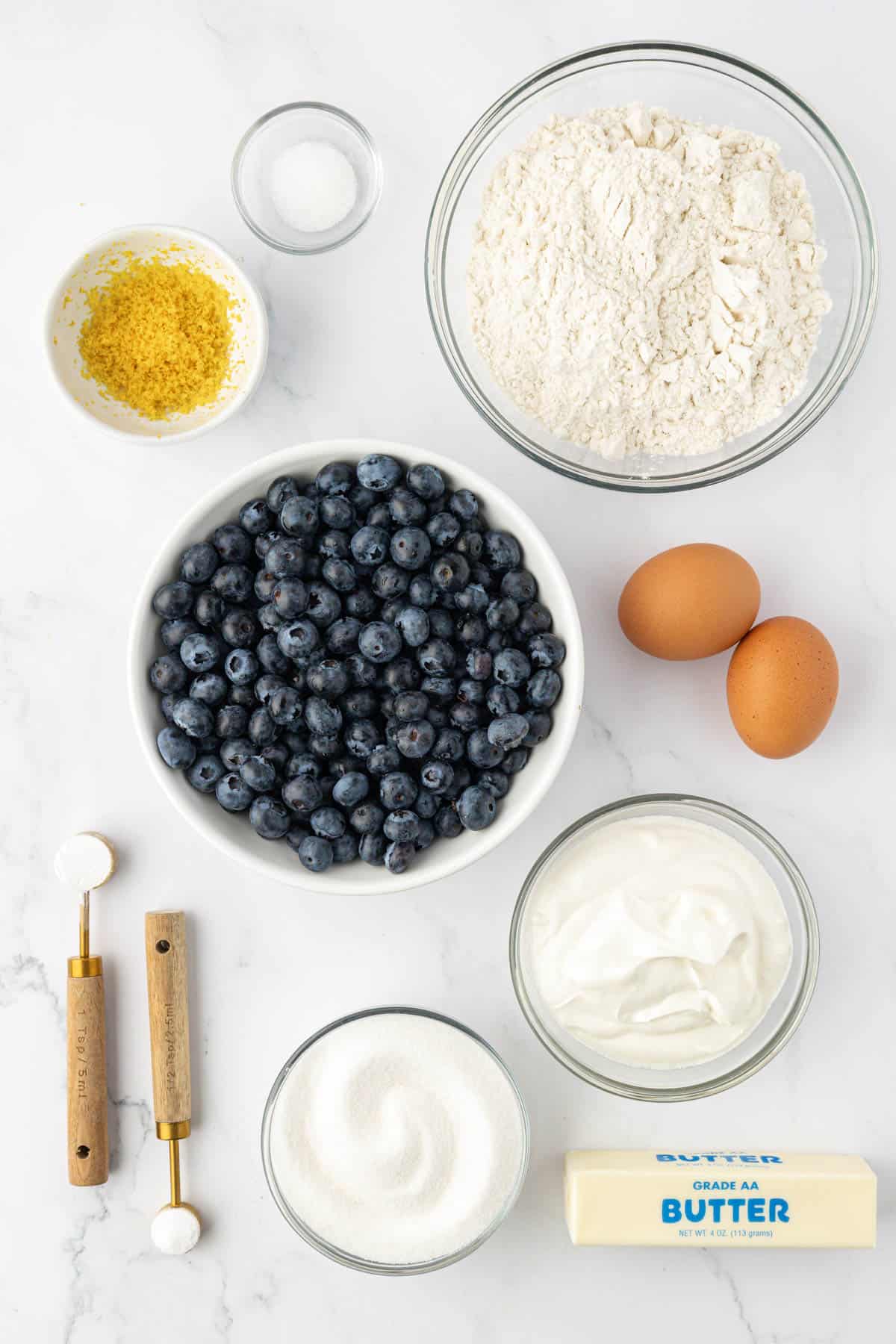 ingredients needed to make sour cream blueberry muffins