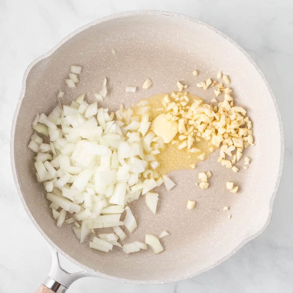 garlic and onion in a skillet