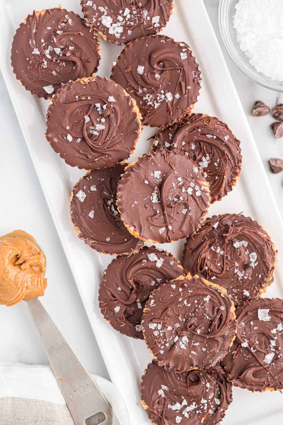 peanut butter cups topped with flaked sea salt