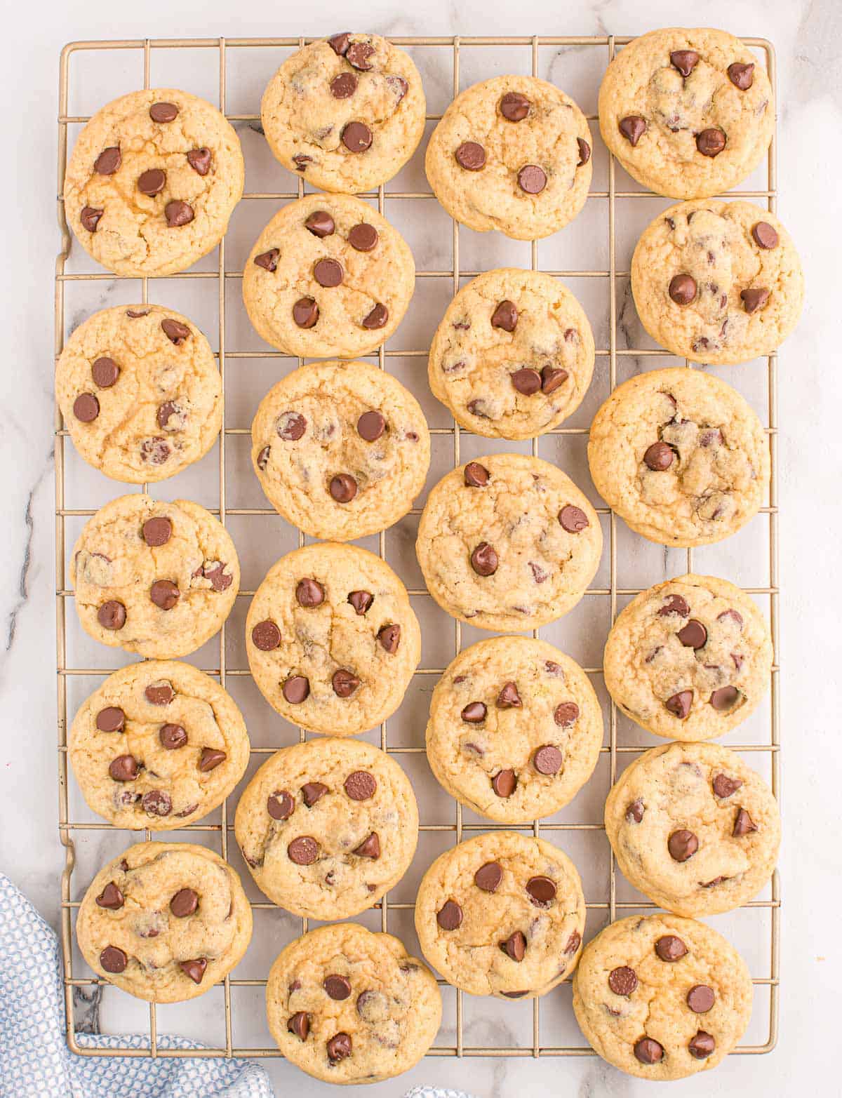 chocolate chip cookies without brown sugar on a wire cooling rack