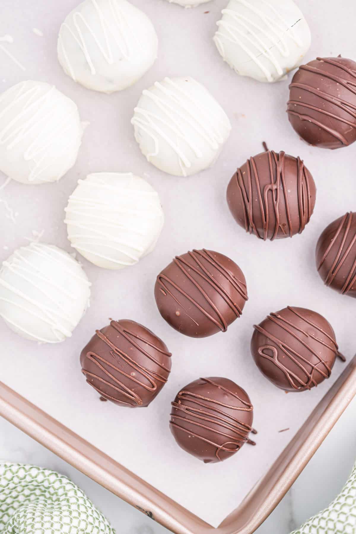 oreo truffles on a baking sheet