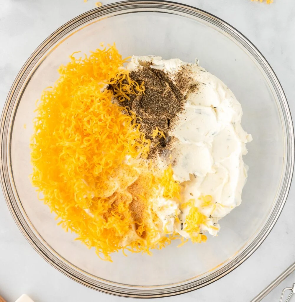 cheese ball filling ingredients in a mixing bowl