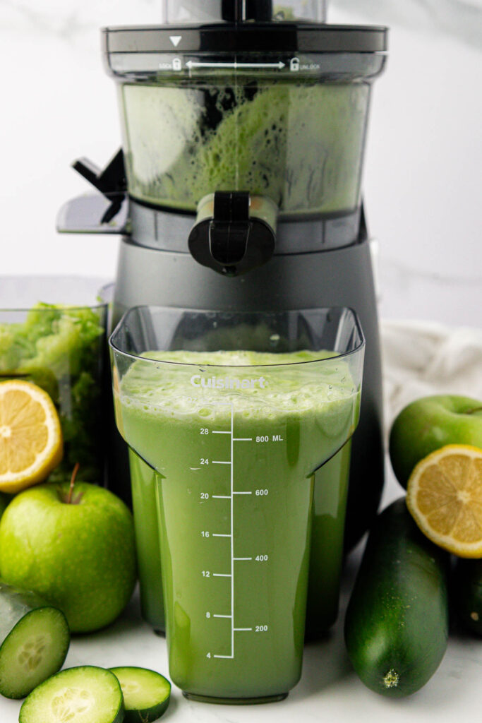 cucumber juice in front of the juicer
