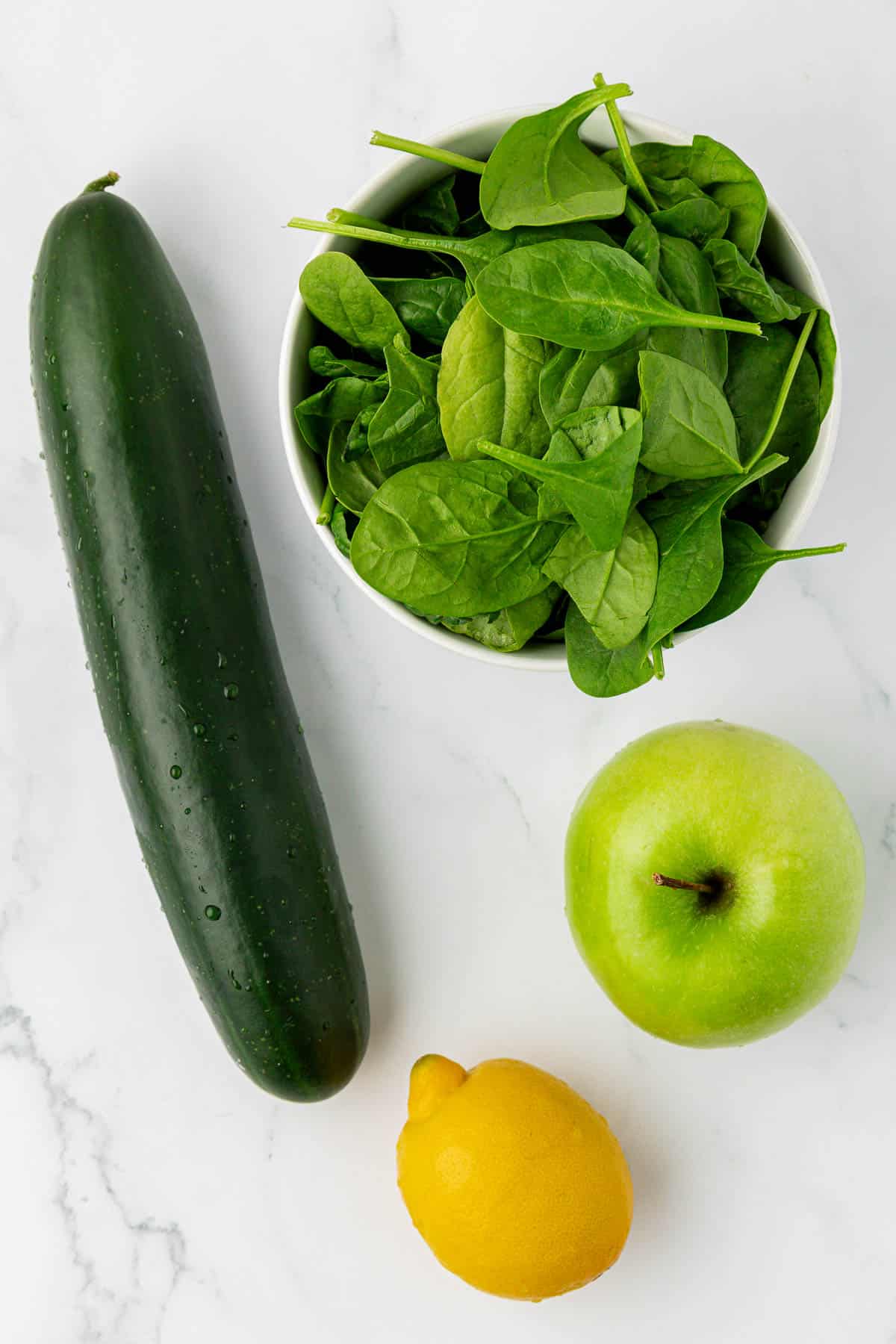 cucumber, spinach, green apple, and lemon