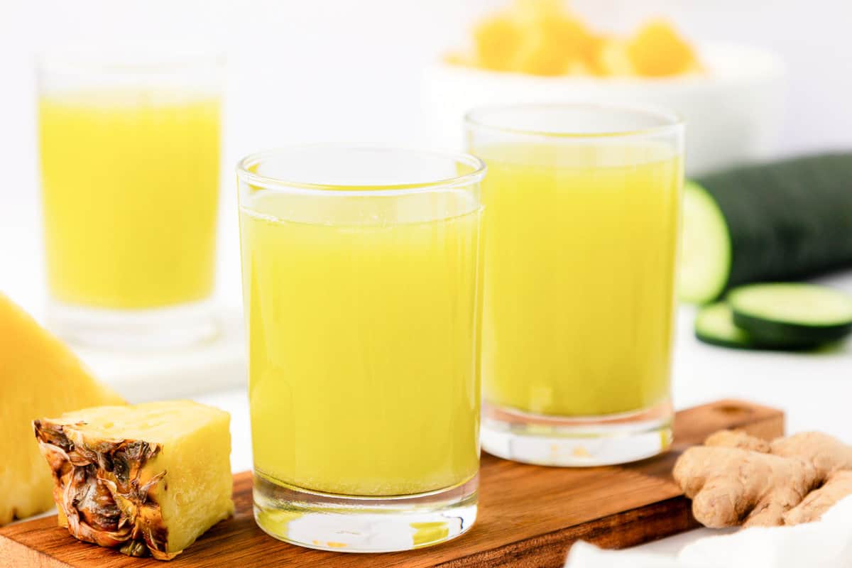 pineapple cucumber juice in a glass