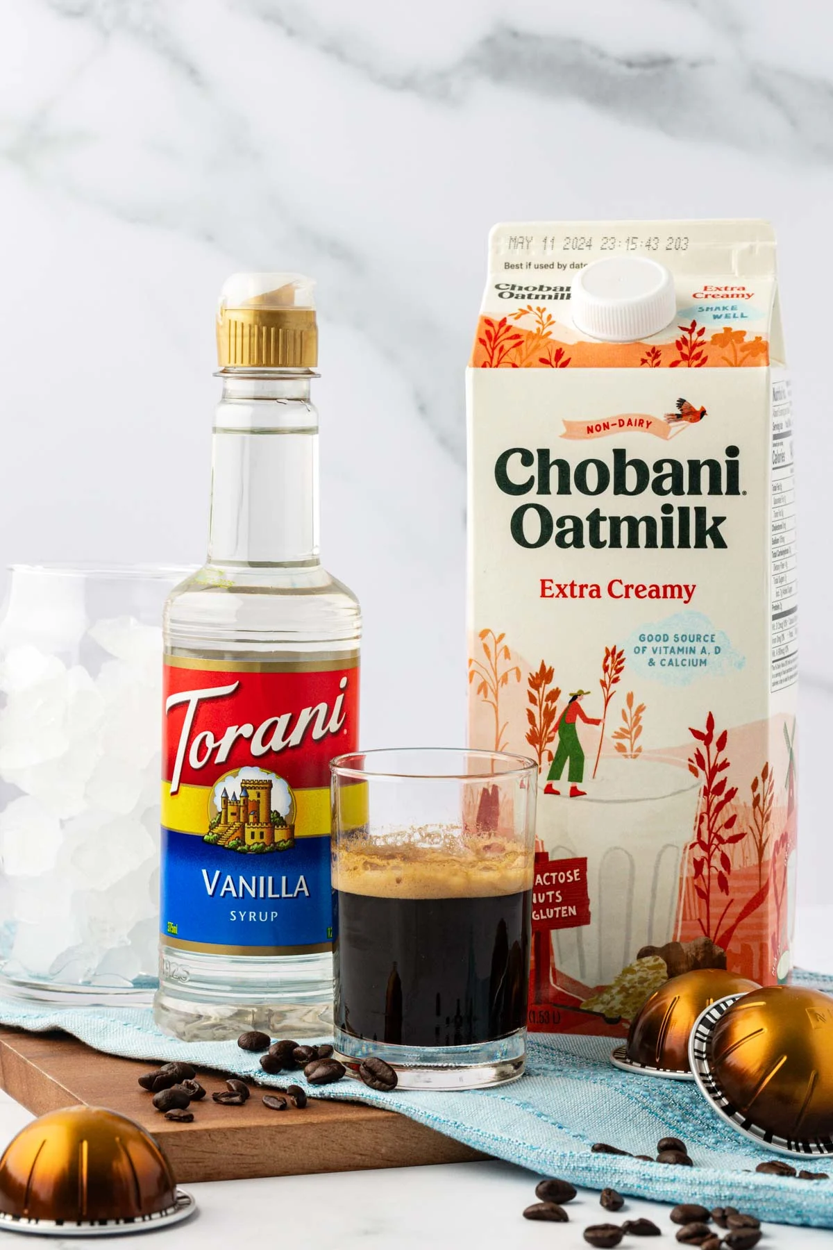 oatmilk, espresso, and vanilla syrup
