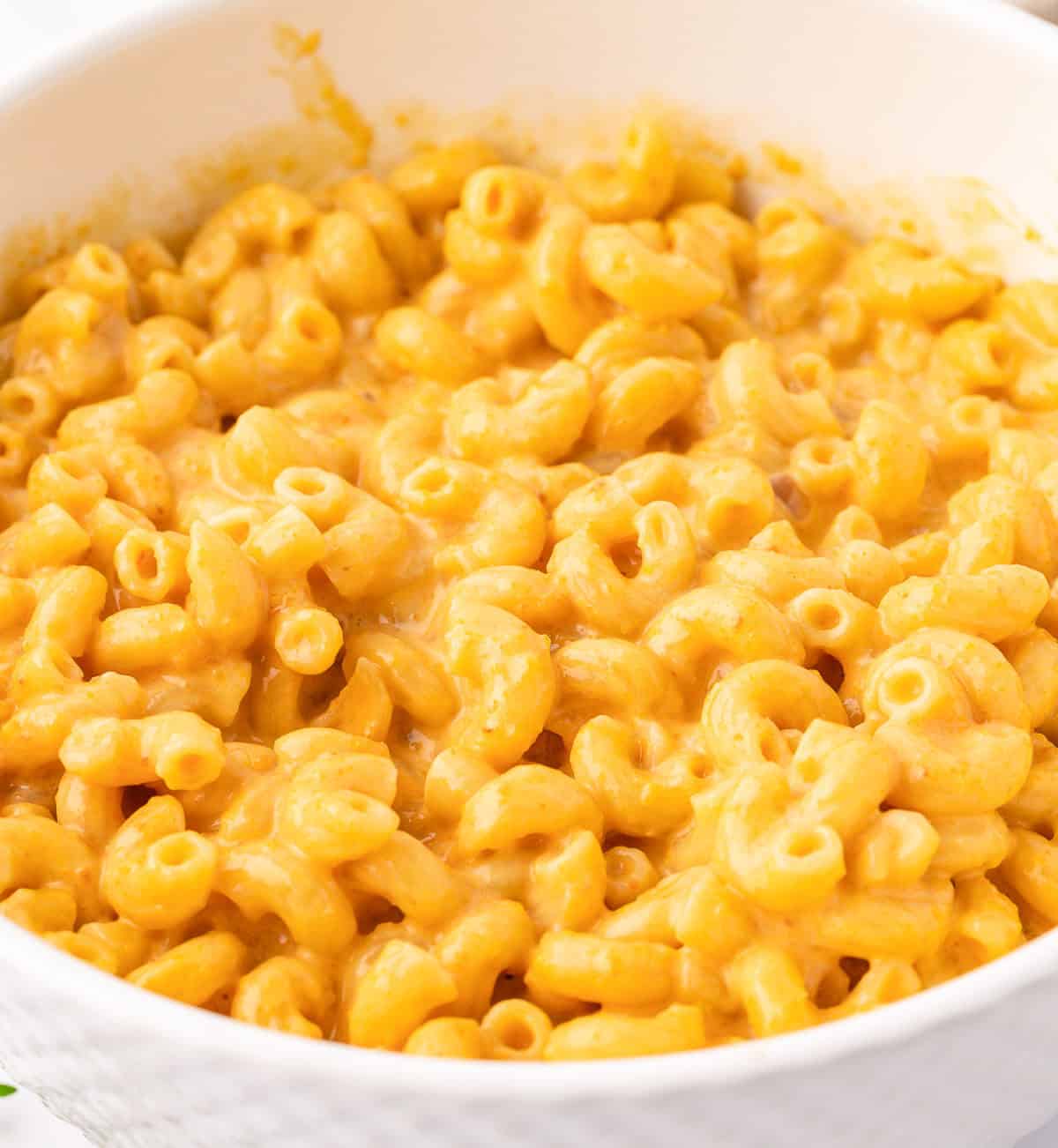 butternut squash mac and cheese in a bowl