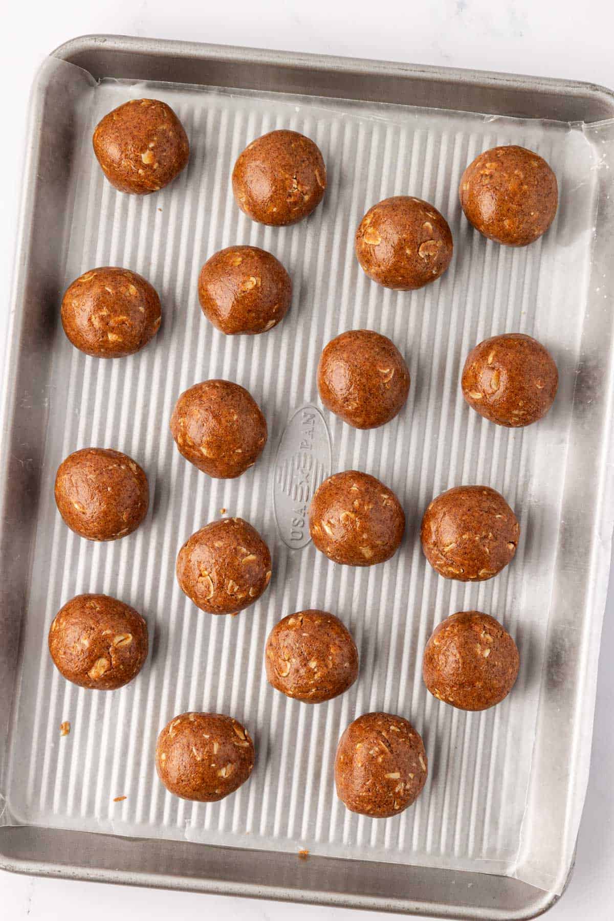 energy bites on a baking sheet